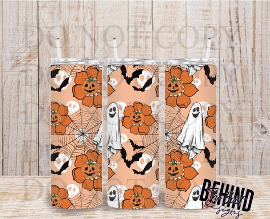 Ghost Pumpkin Flower Tumbler